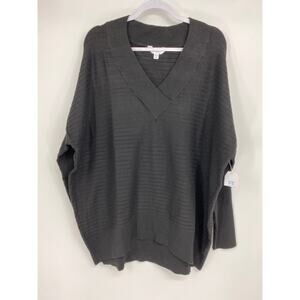 Time & Tru Womens Black Vneck Ribbed Long Sleeve Soft Pullover Sweater NEW XL